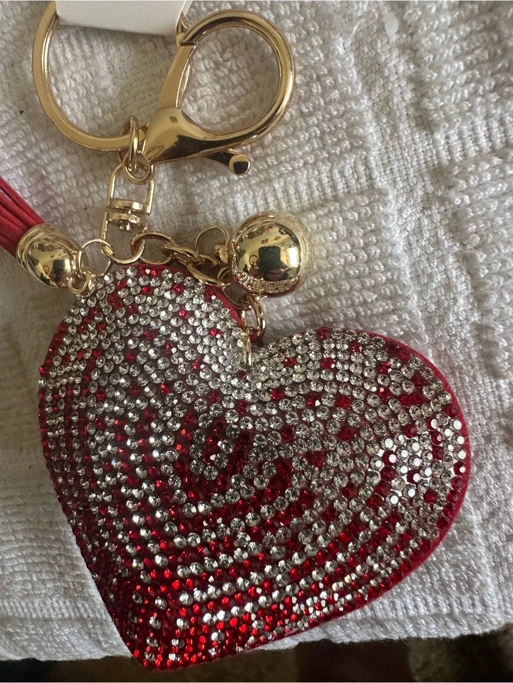 Source Unknown Red and Gold Crystal Heart Keychain with Tassel